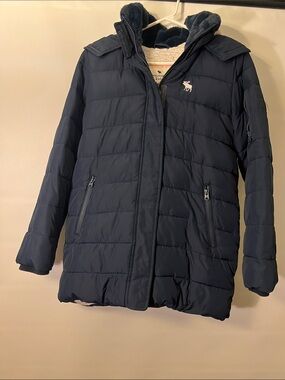 abercrombie kids navy puffer coat with hood